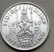 Wielka Brytania Szyling  1940 r Jerzy VI  srebro 
