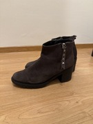 Botki Ryłko szare zamszowe rozm. 37 obcas gruba podeszwa