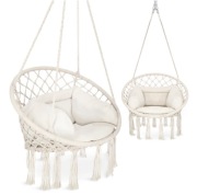 Huśtawka ogrodowo/domowa z PODUSZKĄ BOHO beżowa 