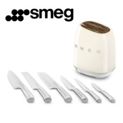 SMEG Noże kuchenne 6szt wysokiej jakości + stojak na noże ecru