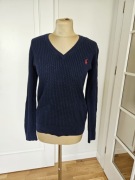 Sweter Polo Ralph Lauren granatowy M/L 100% bawełna V-neck logo klasyk