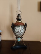 Lampa naftowa ceramiczna z brązem- przeł.XIX/XX w.