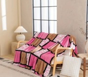 Koc Prążek Różowy, Brązowy 180x200cm