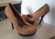 Szpilki nowe 38 platforma zamsz brąz camel 