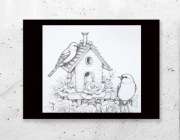 biało czarny plakat z ptaszkami, ptaszki plakat A4, ładny plakat 21x30