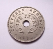 Rodezja Południowa Brytyjska 1 pens 1934 PIĘKNA!