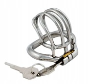 Mały Stalowy pas cnoty Chastity Cock Cage klatka na członka 57mm oring