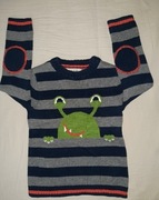 Sweterek chłopięcy, R.92, żaba, w paski, ciepły 