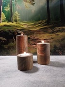Zestaw 3 drewnianych świeczników na tealight – handmade, orzech włoski