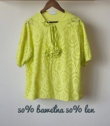 Zielona limonka seledynowa bluzka z krótkim rękawem lnian z kwiat 3d