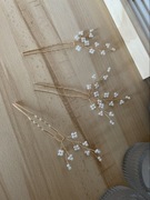 Elegancka OZDOBA DO WŁOSÓW 3 szt. kolor złota i białe perełki dł.11,5 cm