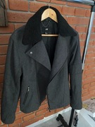 Ciemna szara wełniana kurtka damska ciepły kożuszek biker wełna wiskoza