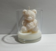 ŚWIECZKA OZDOBNA MISIU W SZKLE OTWARTYM - biały