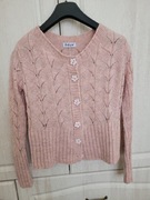 Różowy, ażurowy kardigan, sweter S