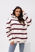 BLUZA DRESOWA Z KAPTUREM OVERSIZE PASY BEŻ BORDO