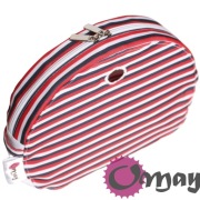 Organizer Obag MOON LIGHT biały – paseczki czerwony granat 2 kieszenie OMAY