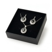 Zestaw czarny kamień owal cyrkonie srebrne 925 nowy