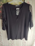 Halina.elegancka czarna bluzka.nowa 44/46,tiul w kropeczki.