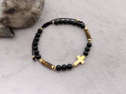 Bransoletka męska/unisex kamienie naturalne, stal UNIKAT 