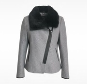 MONNARI KURTKA ELEGANCKA PŁASZCZ BOUCLE ELEGANCKA SZARA FUTERKO