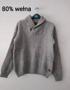 Ciepły stylowy szary sweter 80% wełna jagnięca unisex r. M