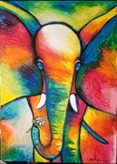 A. Maj. DUŻY OBRAZ MALOWANY 70x50cm KolorowySłonik