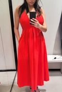 długa czerwona bawełna sukienka midi Zara XS 34 rozkloszowana odkryte plecy