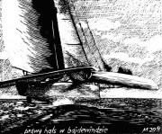 Prawy hals - linoryt, grafika marynistyczna