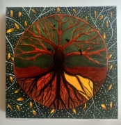 Drzewo Życia, olej na płótnie, 29x29 cm A. Janik