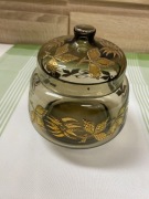 Szklana cukiernica złote liście