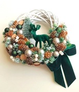 Wianek świąteczny Boże Narodzenie handmade welurowy renifer wiklinowy
