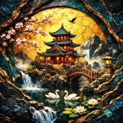 Obraz na ściane - Magiczna Pagoda nad jeziorem Golden Moon