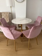 Zestaw Stół marmur złoty krzesła różowe złote 