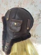 Skórzana czapka pilotka obw.60-62