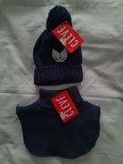 Czapka na polarze + golfik  komplet,  1- 3 lata komplet nowy granatowy