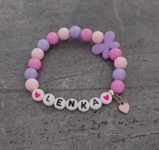 Bransoletka imię imienna z napisem koraliki zawieszka różowa fioletowa 