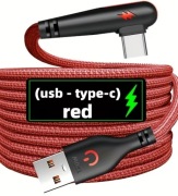 Kabel USB-C Kątowy "Red" 1.5m Pleciony Szybkie Ładowanie