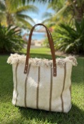 Torba torebka letnia miejska plażowa na ramię beżowa kremowa biała brązowa