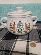 Vintage 1970. Garnek ulmer ceramik z pokrywką. Max Braunig, sztuka ludowa.