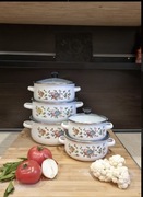 Garnki emaliowane 5 sztuk drobne kwiatki