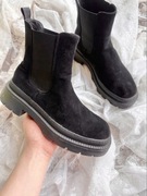 Czarne wysokie botki do połowy łydki sztuczny zamsz welurowe