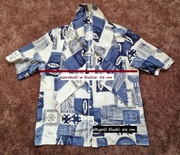 Biało-granatowa bluzka koszulowa w krótkim rękawem w stylu etno XL