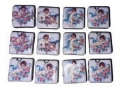 Gałka Meblowa ceramiczna z grafiką ANIOŁ kwadrat 33 mm  BIAŁY 12 sztuk