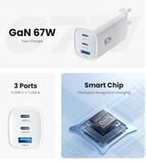 ASOMETECH Ładowarka GaN 67W 3 PORTY (2x USB-C + 1x USB-A) White