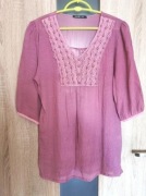 Fioletowa śliwkowa bluzka kreszowana na krótki rękaw rozmiar L