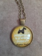 Łańcuszek piesek „Happiness is a warm puppy” vintage boho dog lover prezent