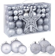 Zestaw 98 bombek choinkowych ze srebrnymi ozdobami bożonarodzeniowymi