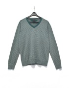 Męski Sweter V-Neck Vintage Paski Zielony Tommy Hilfiger |R. L