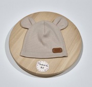 #handmade czapeczka z uszkami 6-12 miesiecy beżowe
