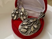 Stary srebrny komplet kolczyki zawieszka wisiorek srebro złocone vintage